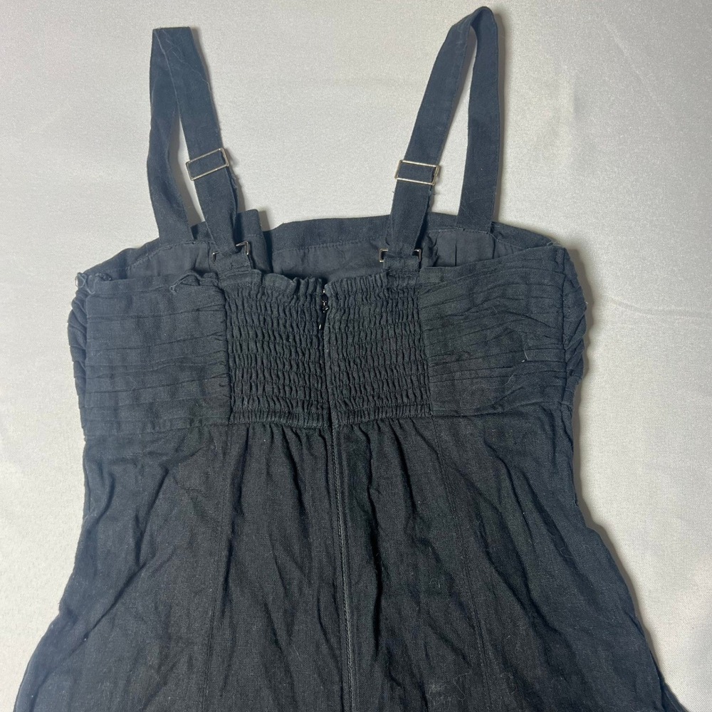 Abercrombie Fitch Black Smocked Linen blend Square Neck Midi‎ Dress Size Small - Picture 4 of 7
